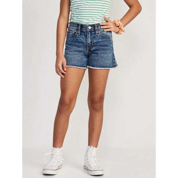 NWT Old Navy High-Waisted Frayed-Hem Jean Shorts for Girls in Medium Wash Size16 - Picture 1 of 6
